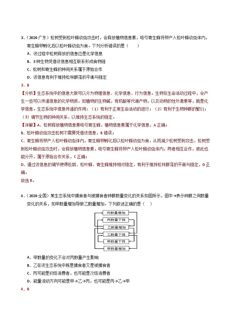 三年（2022-2024）高考生物真题分类汇编（全国通用）专题15 生态系统和环境保护（解析版）03