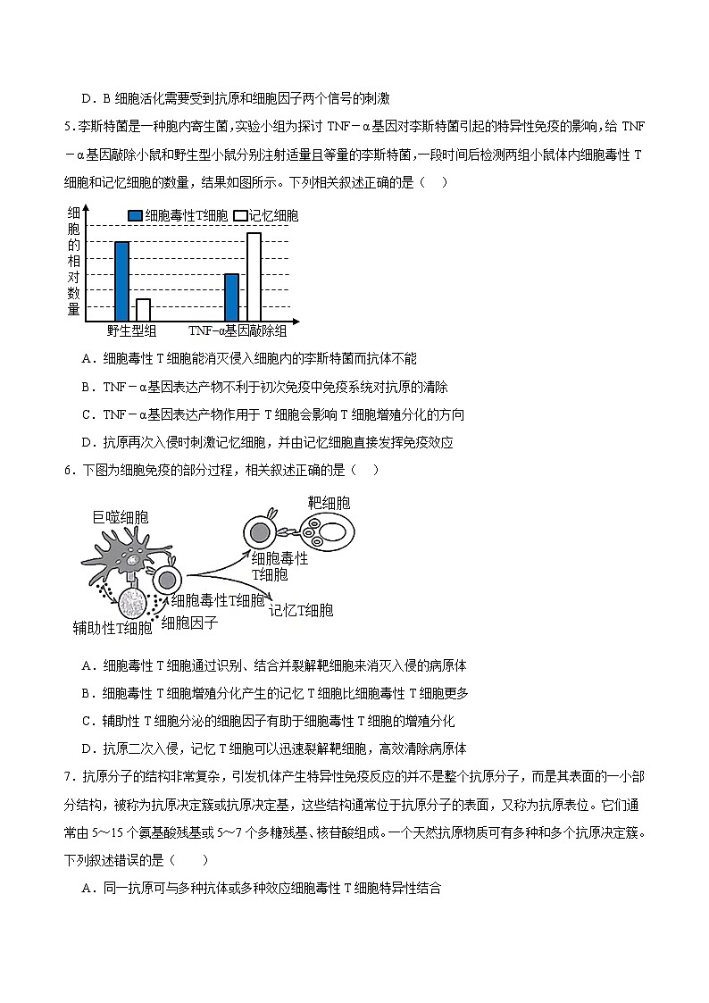 浙教版2019高二生物选择性必修1  4.3人体通过特异性免疫对抗病原体 分层练习02
