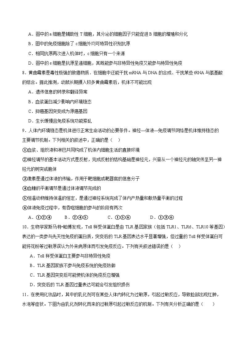 浙教版2019高二生物选择性必修1  第四章免疫调节 章末检测03