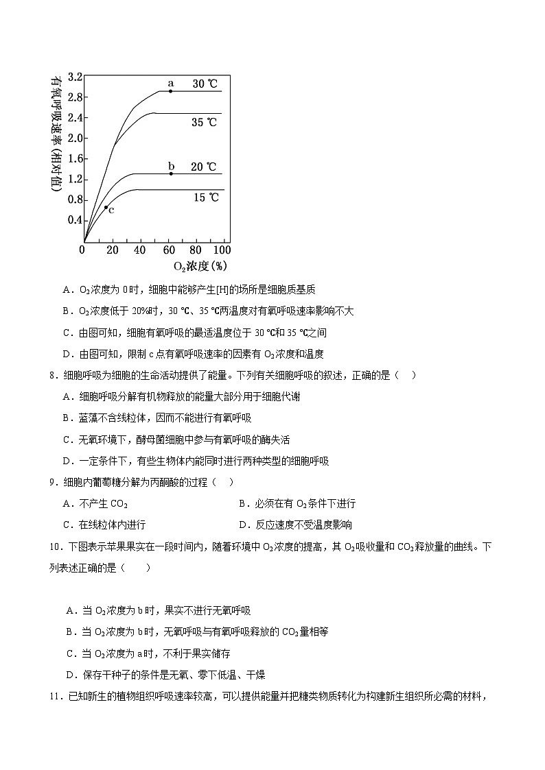浙科版2019高一生物必修一 3.4细胞呼吸为细胞生活提供能量 分层练习03