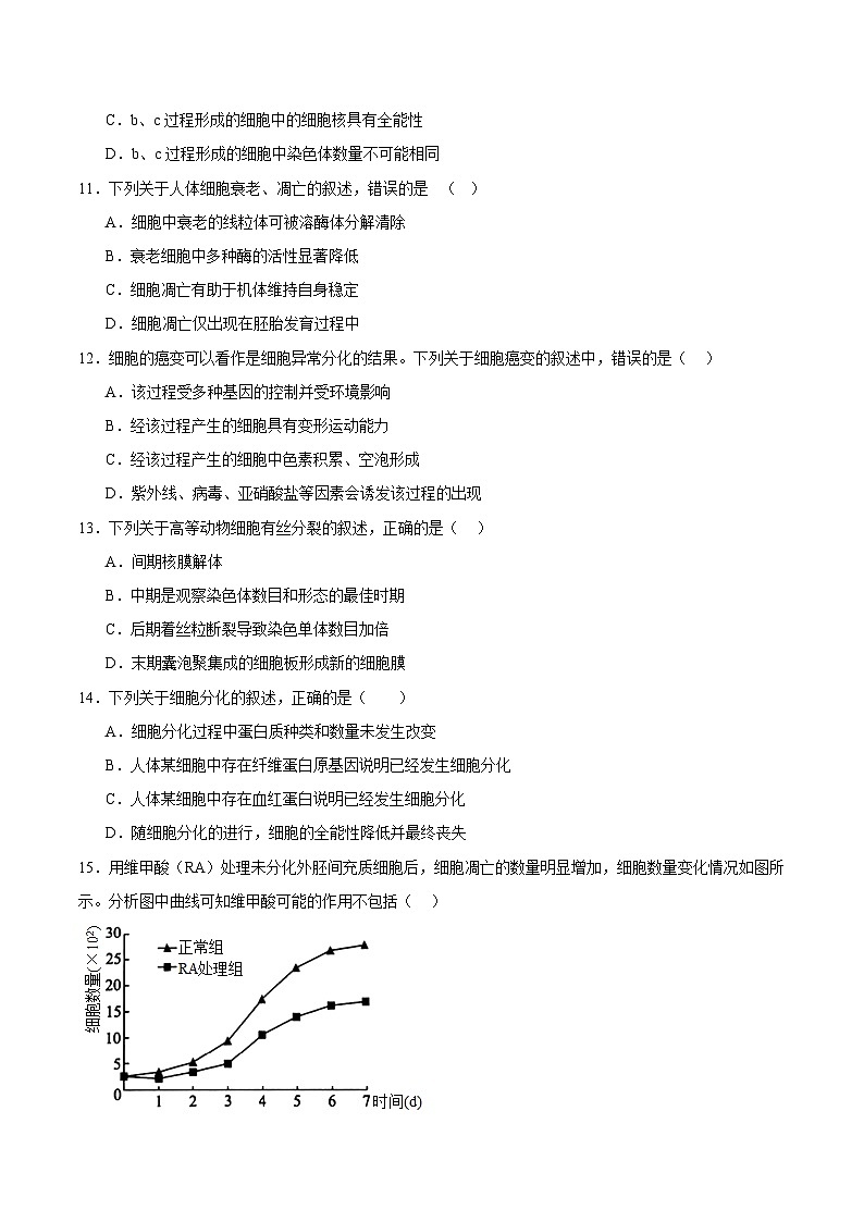 浙科版2019高一生物必修一 第四章细胞的生命历程 单元测试03