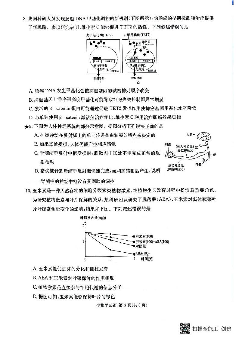 2025届湖南省名校联考联合体高三上学期第一次联考（暨入学检测）生物试题第3页