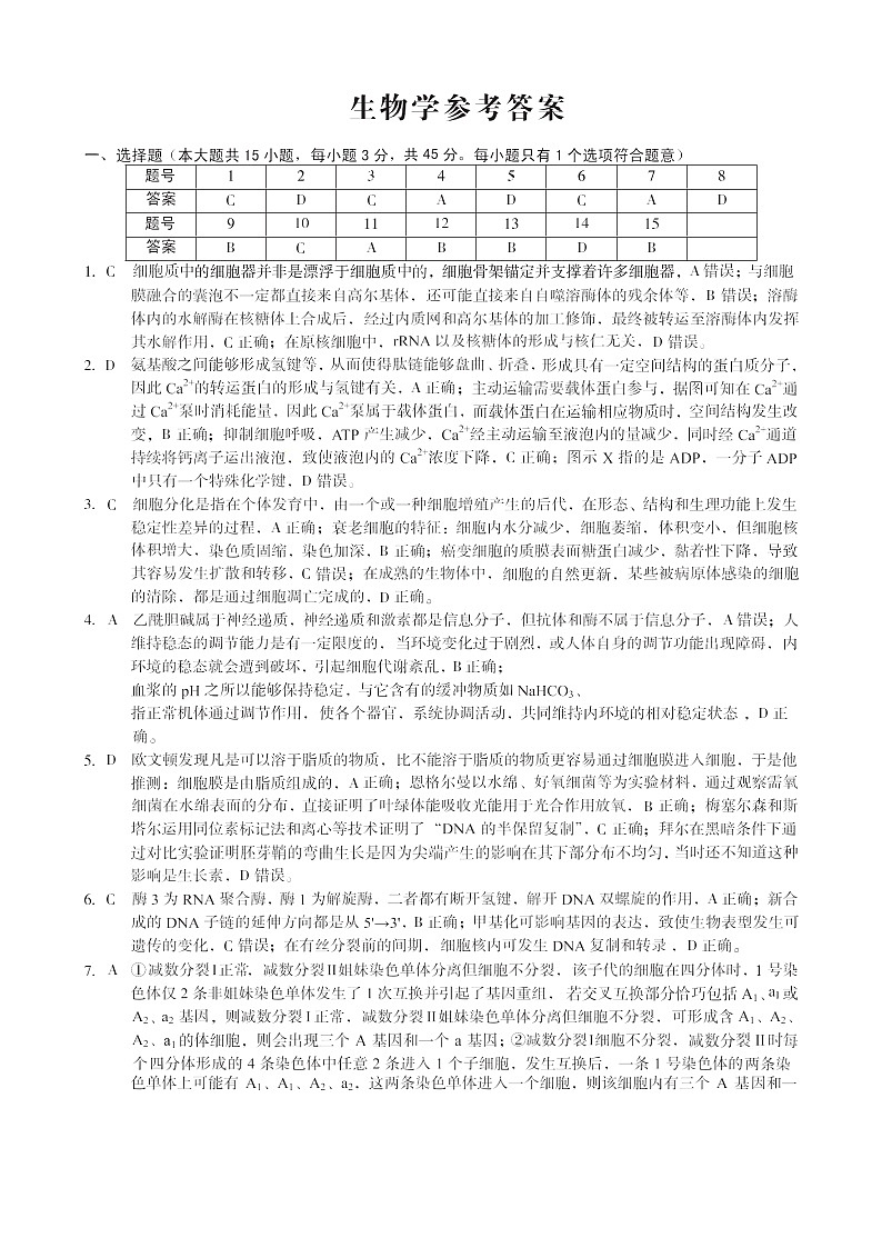 安徽省A10联盟2024-2025学年高三上学期开学考试生物试题01