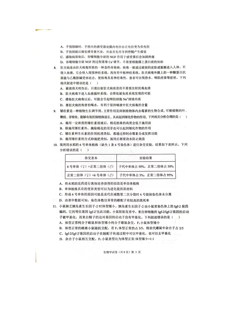 安徽省阜阳市界首市齐舜高级中学有限责任公司2024-2025学年高三上学期开学生物试题03
