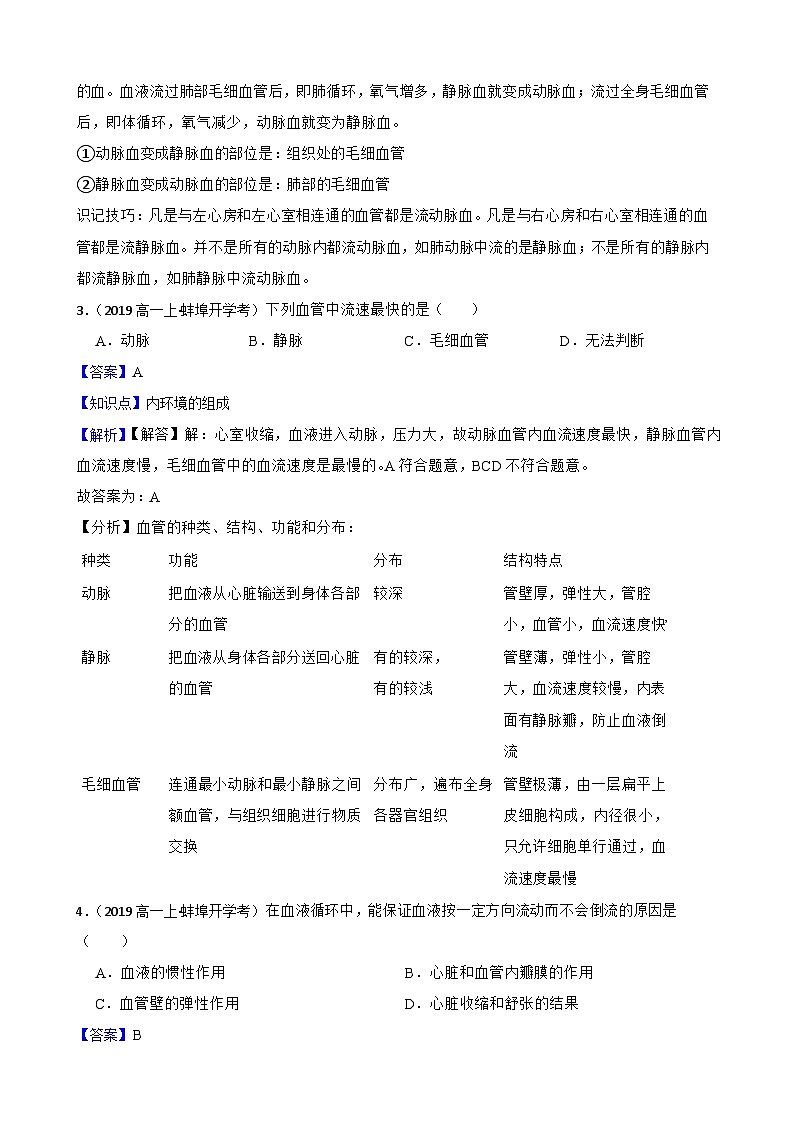 高中生物学北师大版2019选择性必修一第一章 机体的内环境 单元测试02