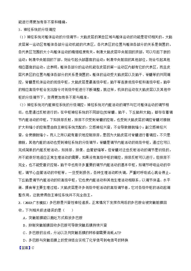 高中生物学北师大版2019选择性必修一同步练习2.6.2 人的语言活动02