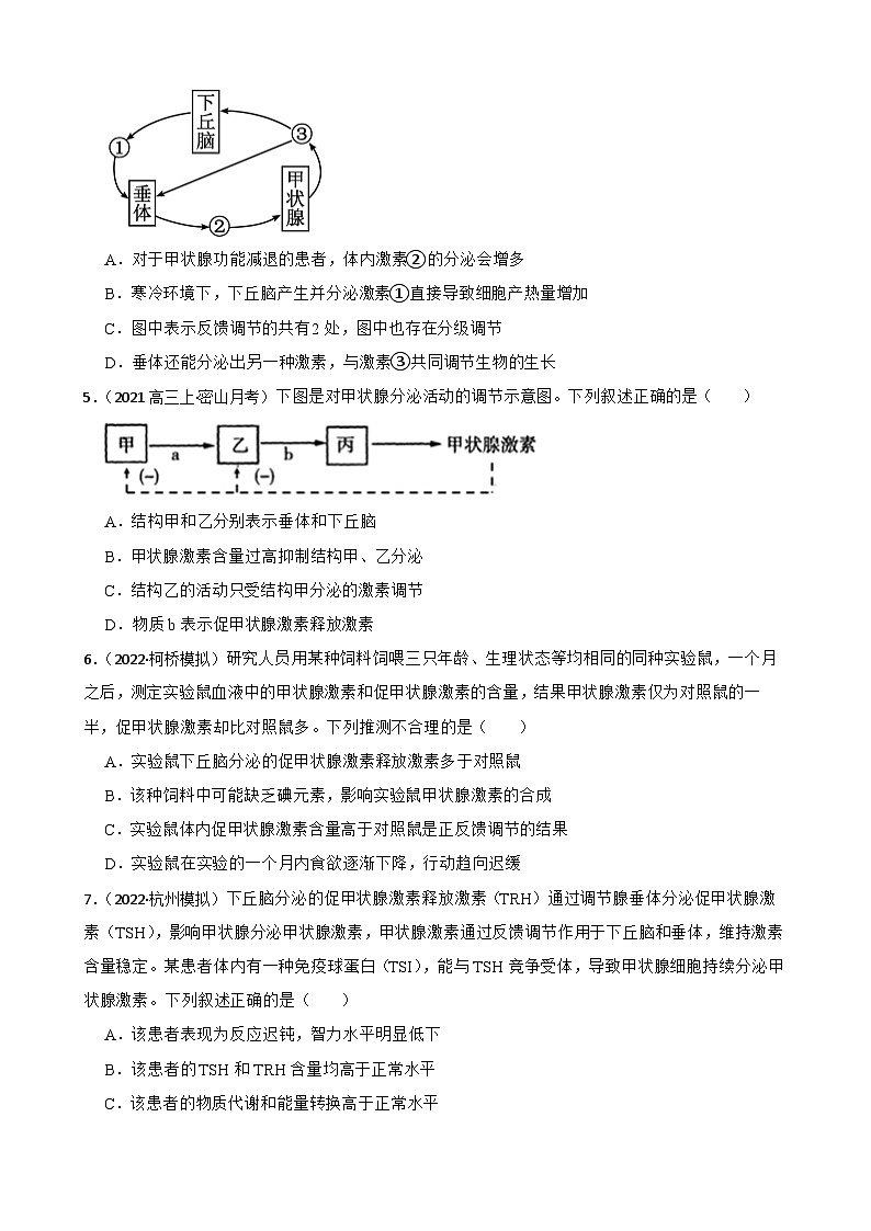高中生物学北师大版2019选择性必修一同步练习3.3 激素分泌的分级调节与反馈调节02