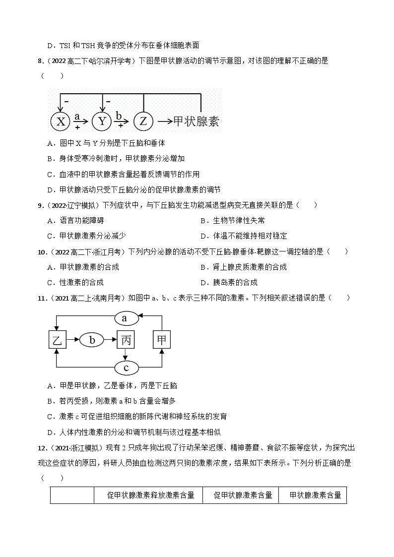 高中生物学北师大版2019选择性必修一同步练习3.3 激素分泌的分级调节与反馈调节03