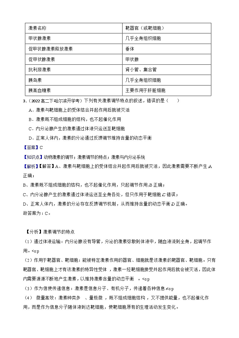 高中生物学北师大版2019选择性必修一同步练习3.5 激素的应用03