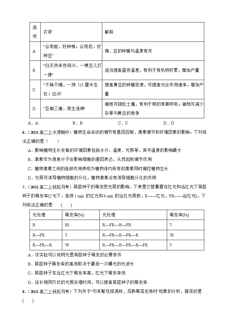 高中生物学北师大版2019选择性必修一同步练习5.4 外界因素对植物生命活动的影响02