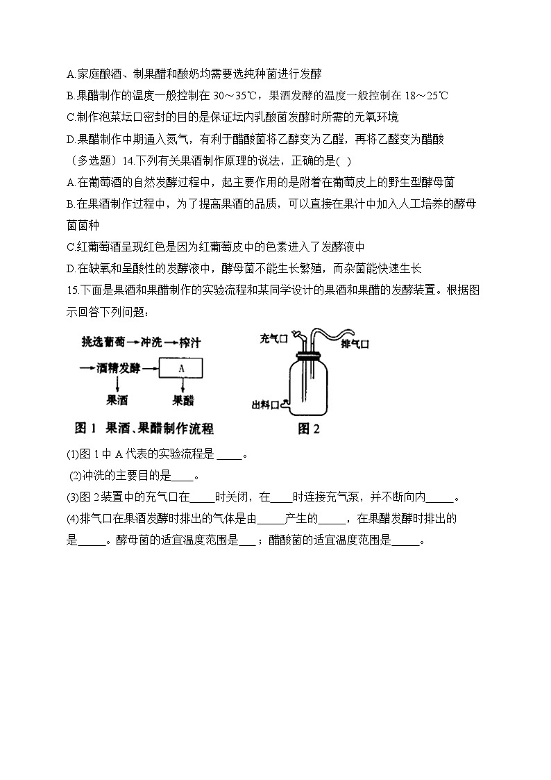 1.3传统发酵技术——2022-2023学年高二生物学北师大版（2019）选择性必修三同步课时训练（有解析）03