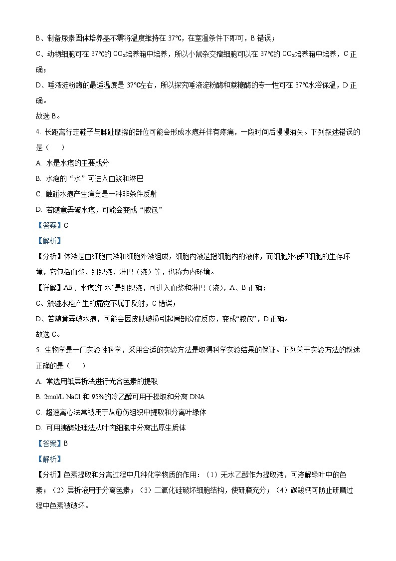 浙江省七彩阳光新高考研究联盟2024-2025学年高三上学期8月开学考试生物试题（Word版附解析）03