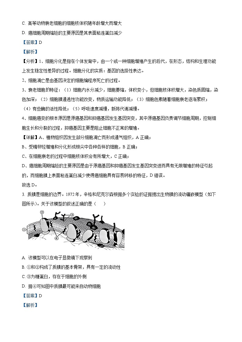 浙江省绍兴市上虞区2023-2024学年高一下学期学考适应性考试生物试题（Word版附解析）02