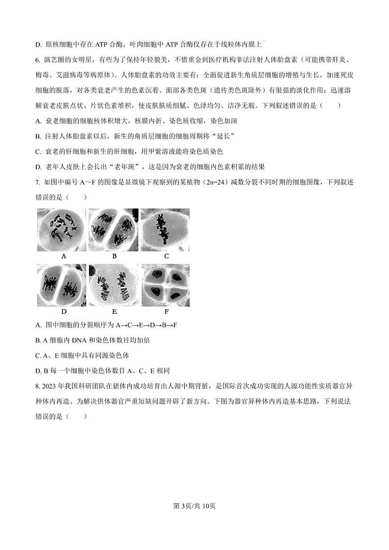 湖南省湖南天壹名校联盟2025届高三上学期8月入学联考考试+生物试题及答案03