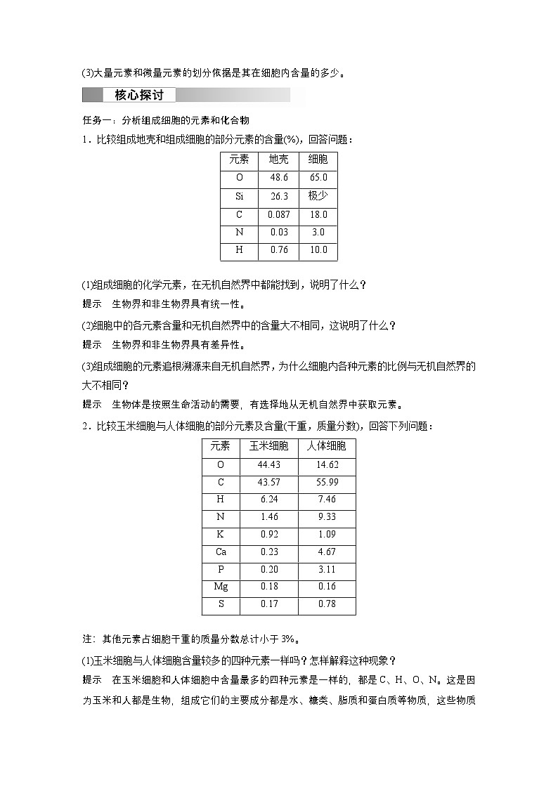 2024高中生物必修第一册（人教版2019）同步讲义第2章第1节细胞中的元素和化合物（Word版附解析）第2页