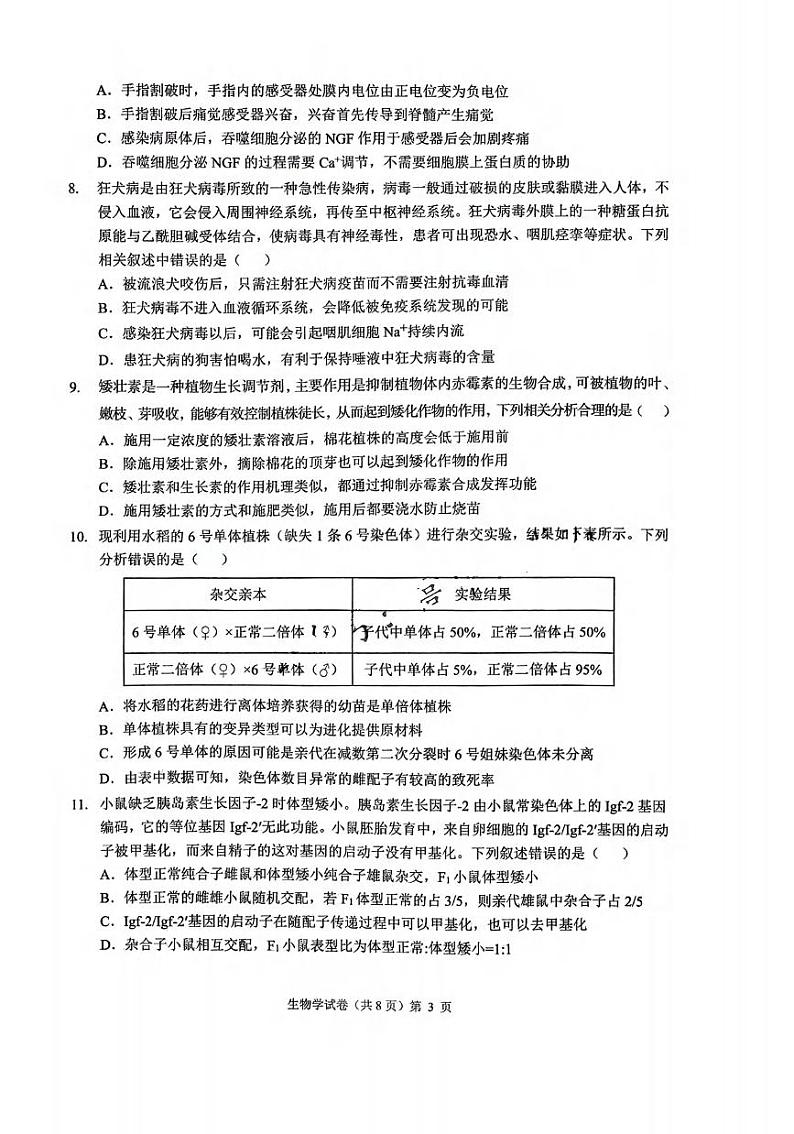 生物丨安徽省江淮十校2025届高三8月第一次联考试卷生物试卷及答案03