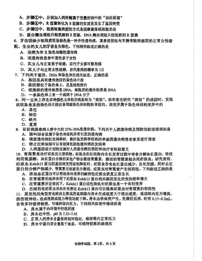 广西壮族自治区南宁市兴宁区南宁市第三中学2024-2025学年高二上学期开学考试生物试题02