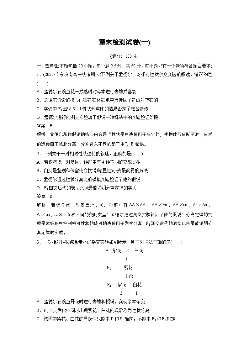 2024高中生物必修第二册（人教版2019）同步讲义章末检测试卷（一）（Word版附解析）01