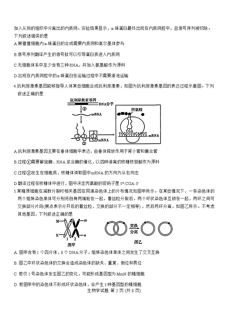 山西省吕梁市2024-2025学年高三上学期开学摸底考试生物试题（Word版附解析）02