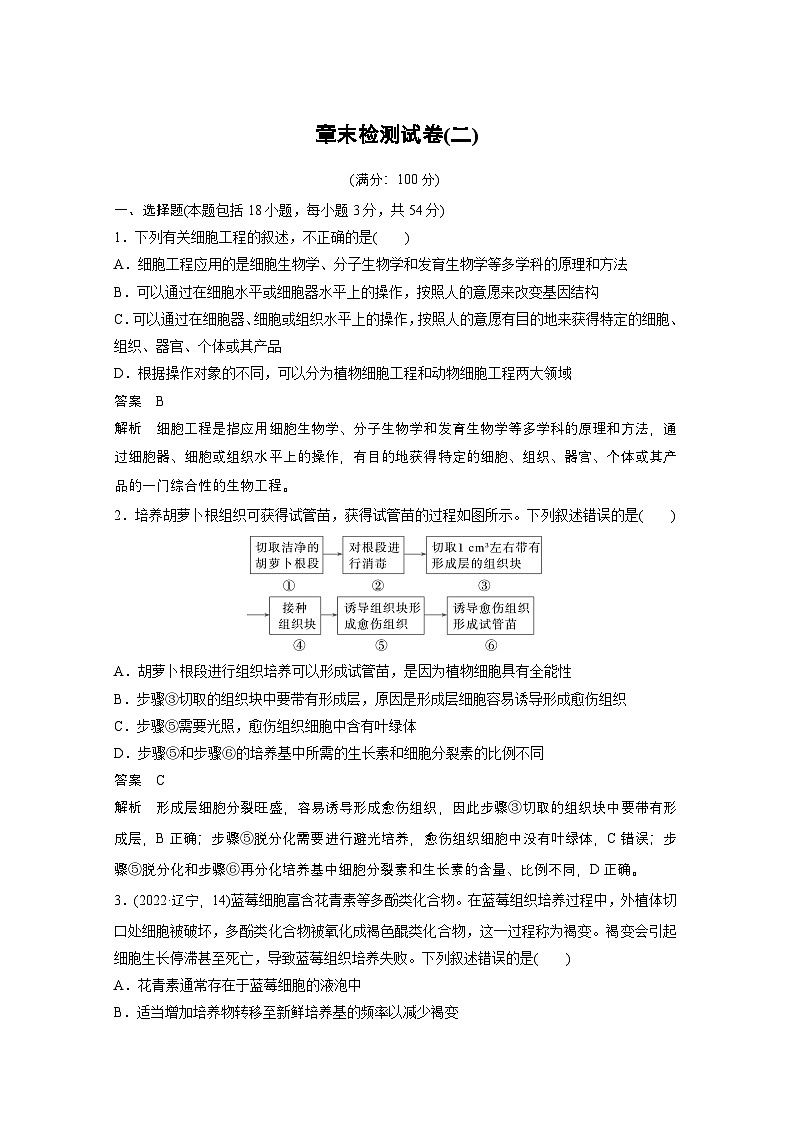 2024高中生物选择性必修第三册（人教版2019）同步讲义第2章章末检测试卷（二）（Word版附解析）01