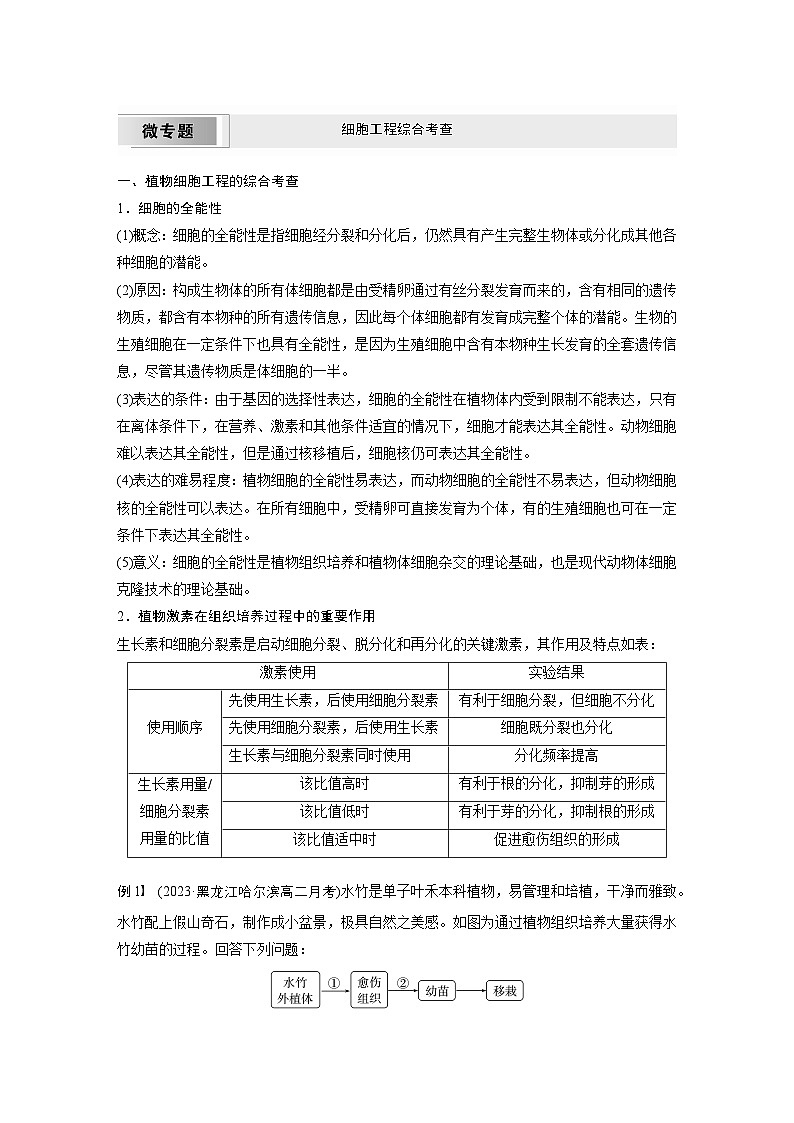 2024高中生物选择性必修第三册（人教版2019）同步讲义第2章微专题细胞工程综合考查（Word版附解析）01