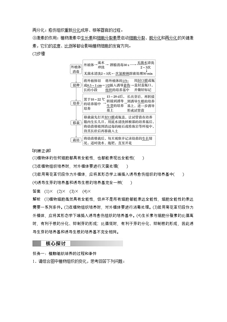 2024高中生物选择性必修第三册（人教版2019）同步讲义第2章第1节第1课时植物细胞工程的基本技术（Word版附解析）第2页