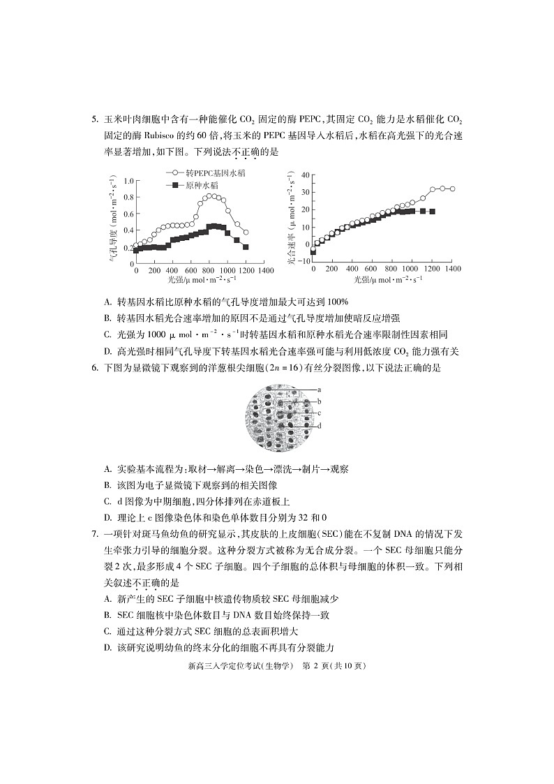 [生物]2024北京高三上学期入学定位考试卷及答案第2页