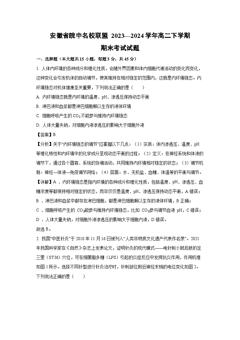 [生物][期末]安徽省皖中名校联盟2023—2024学年高二下学期期末考试试题(解析版)01