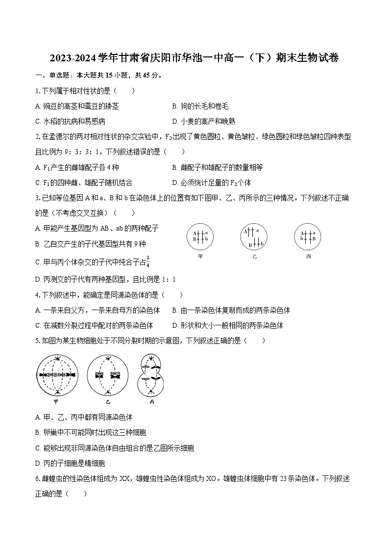 2023-2024学年甘肃省庆阳市华池一中高一（下）期末生物学试卷（含解析）01