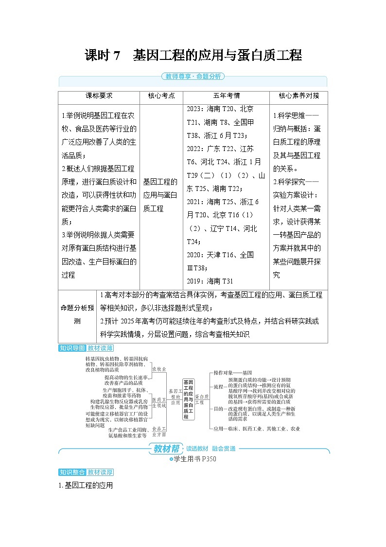 2025年高考生物精品教案第十一章生物技术与工程课时7基因工程的应用与蛋白质工程01