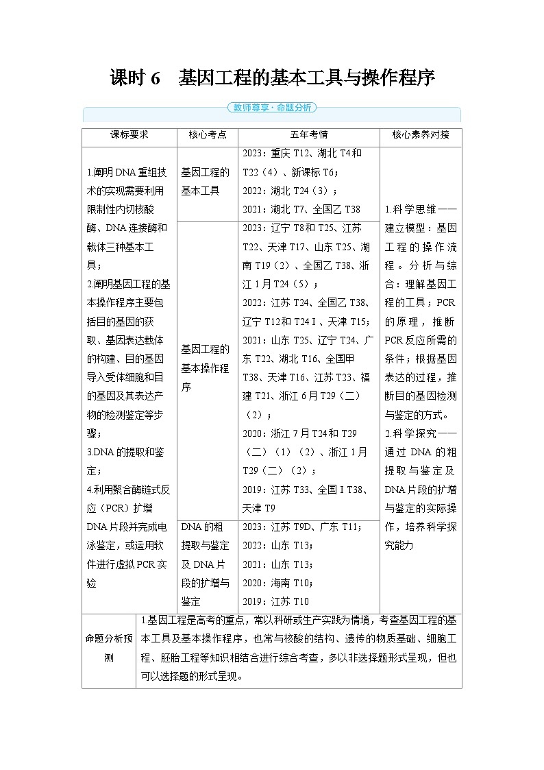 2025年高考生物精品教案第十一章生物技术与工程课时6基因工程的基本工具与操作程序01
