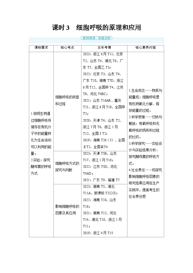 2025年高考生物精品教案第三章细胞代谢课时3细胞呼吸的原理和应用第1页