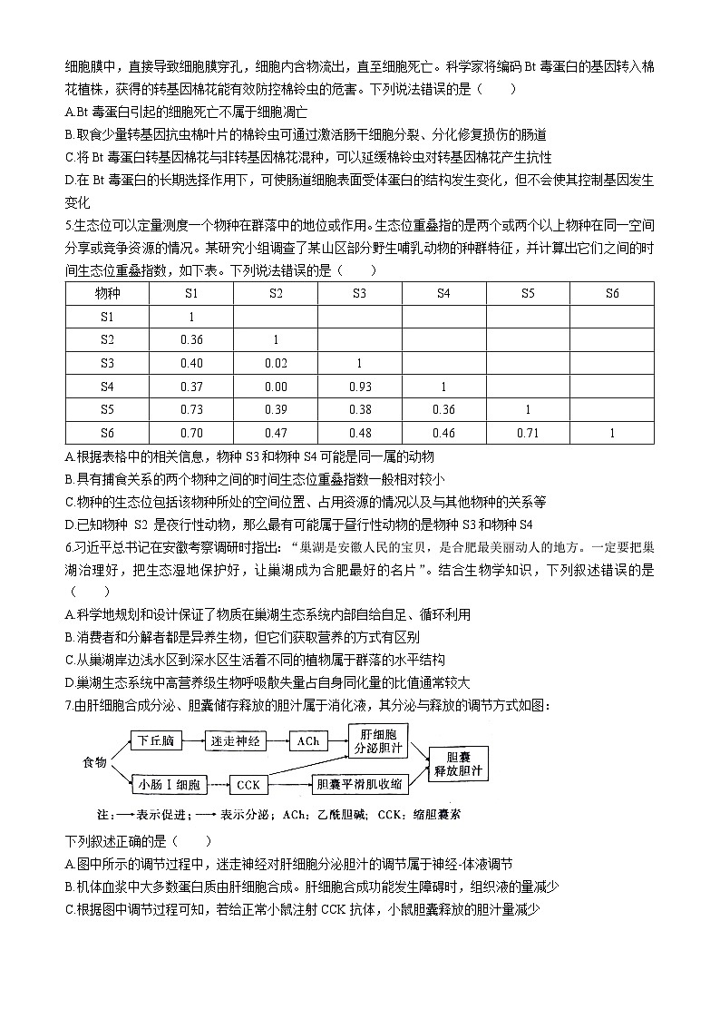 安徽省六校教育研究会2024-2025学年高三上学期9月入学素质测试生物试题02