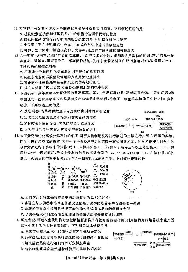 涡阳二中高三开学考试生物试题第3页