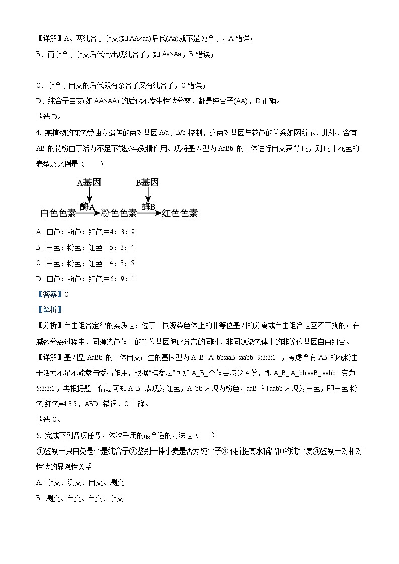 北京市第一六六中学2023-2024学年高一下学期3月月考生物试题（Word版附解析）03