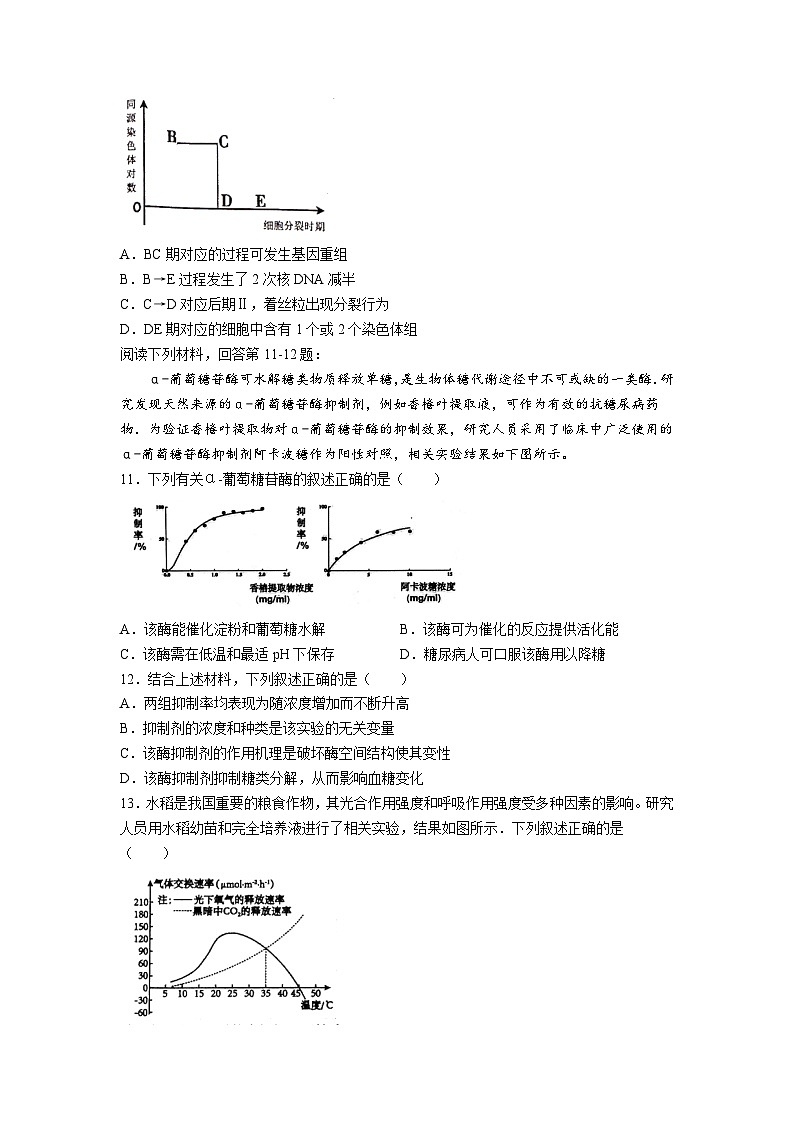 浙江省名校协作体2024-2025学年高二上学期开学考试生物试题（Word版附答案）03