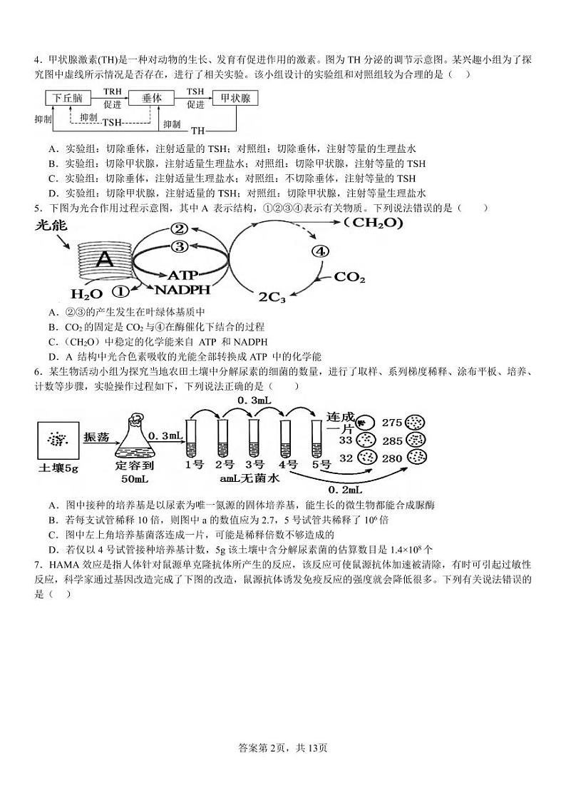 生物丨河南省安阳市林州一中2025届高三9月月考生物试卷及答案第2页