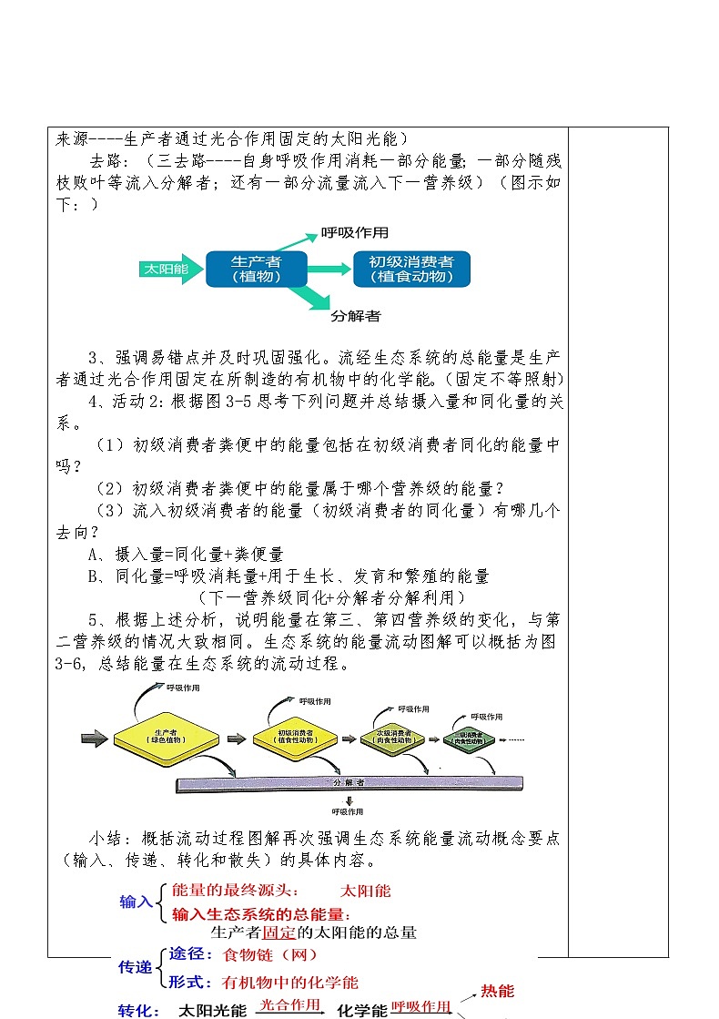 3.2生态系统的能量流动教学设计    高中生物人教版选择性必修203