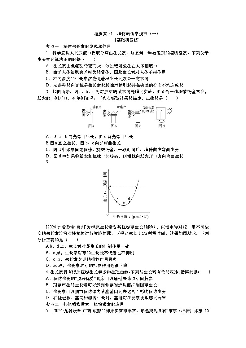 2025届高中生物一轮分层复习检测案31　植物的激素调节（一）（含解析）01