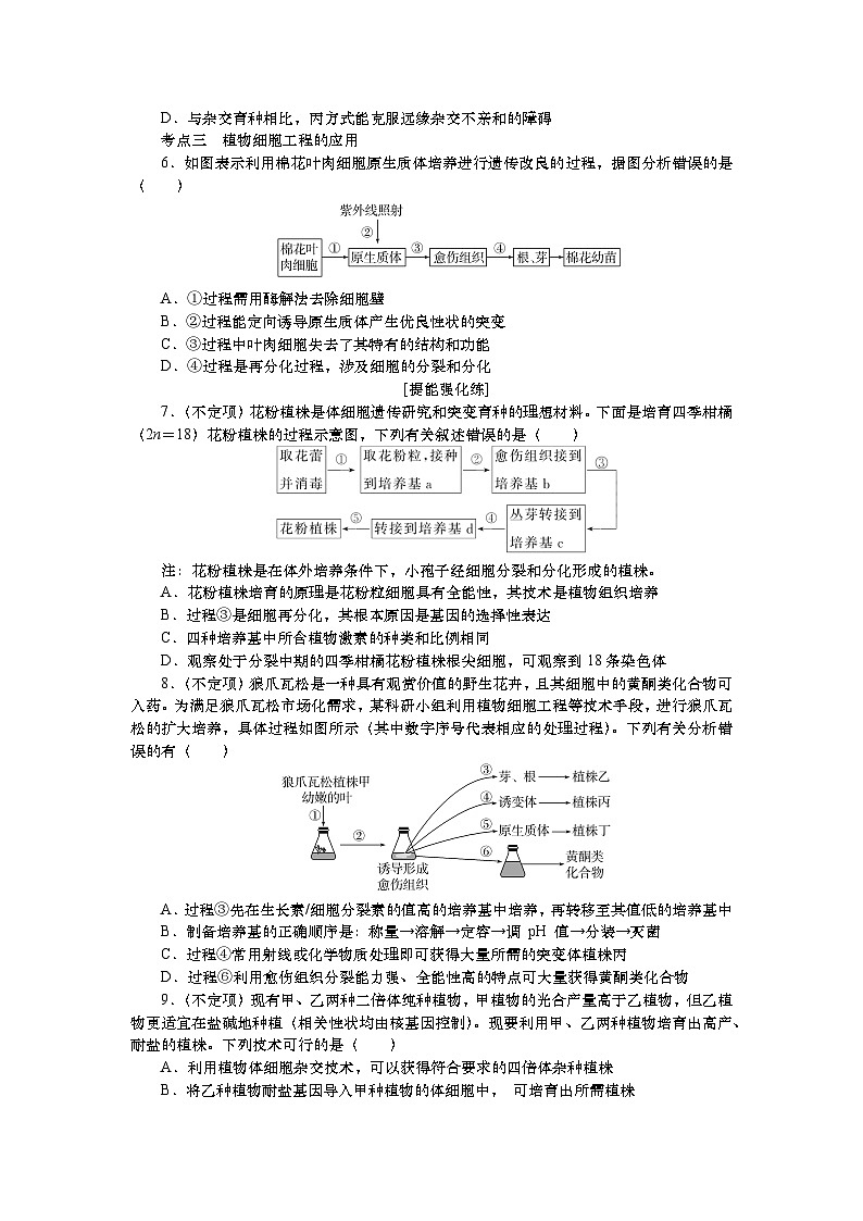 2025届高中生物一轮分层复习检测案40　植物细胞工程（含解析）02