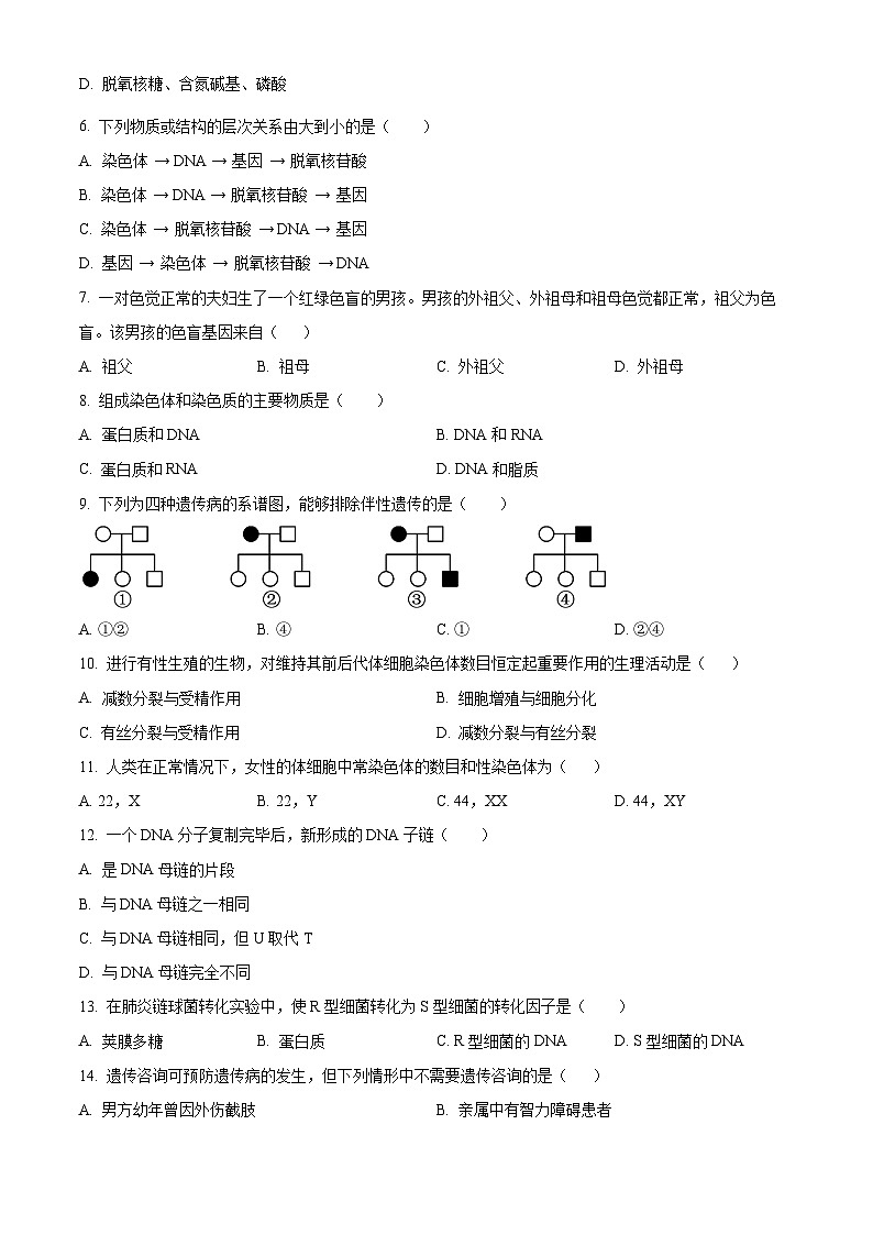 北京市门头沟区大峪中学2023-2024学年高一下学期期中考试生物试卷（Word版附解析）02