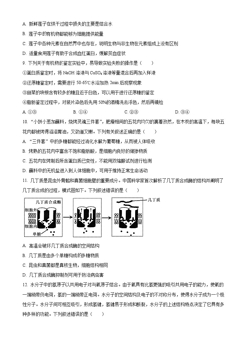 湖北省孝感高级中学2024-2025学年高一上学期开学考试生物试卷（Word版附解析）03