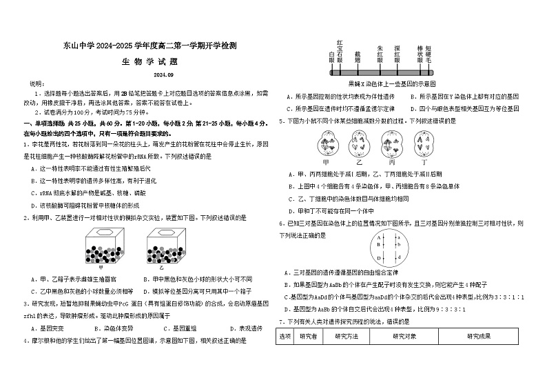 广东省梅州市梅县东山中学2024-2025学年高二上学期开学考试生物试题第1页