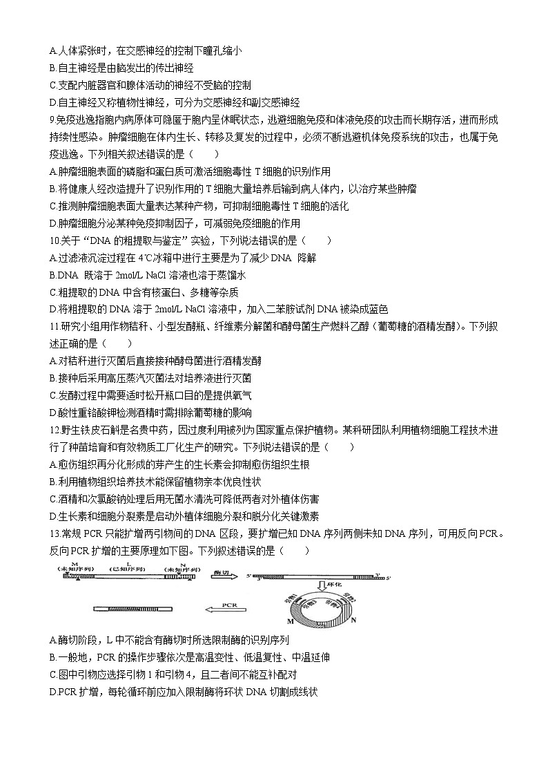 江苏省海安高级中学2024-2025学年高三上学期8月月考生物试题03