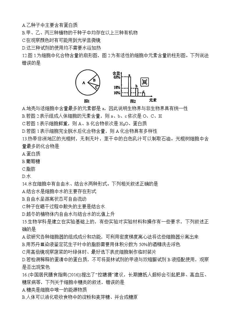 云南省红河州2024-2025学年高一上学期9月月考生物试题03