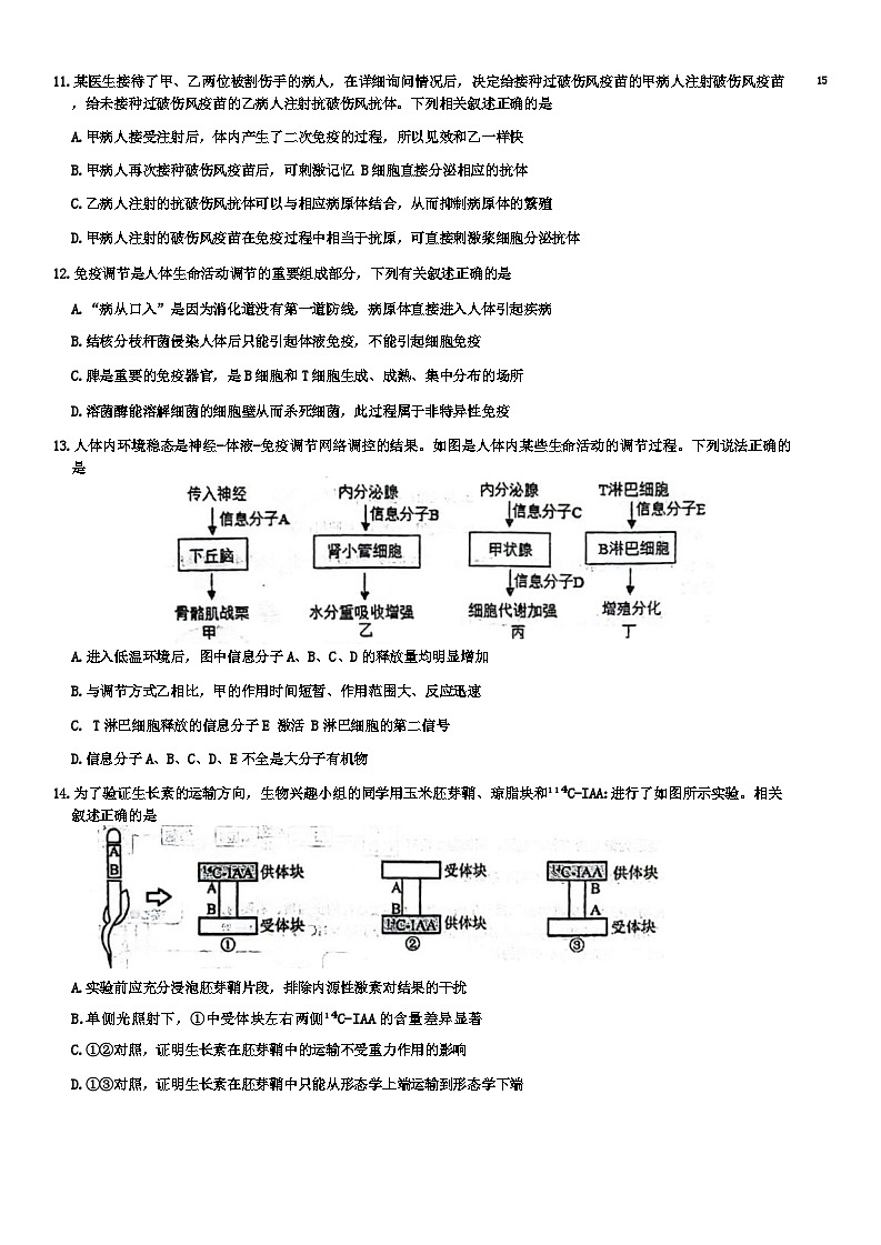 江苏省徐州市第三中学2024-2025学年高二上学期9月学情调研生物试题03