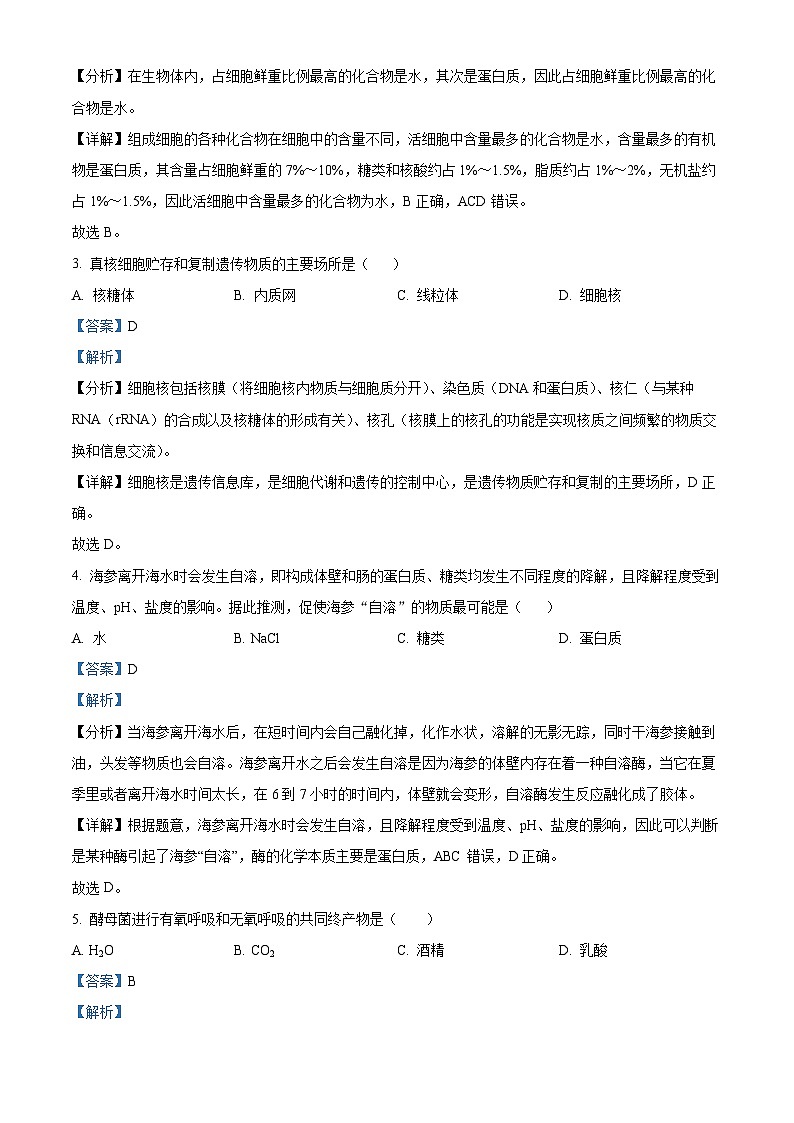 北京市通州区2023-2024学年高一下学期期末考试生物试题  Word版含解析第2页