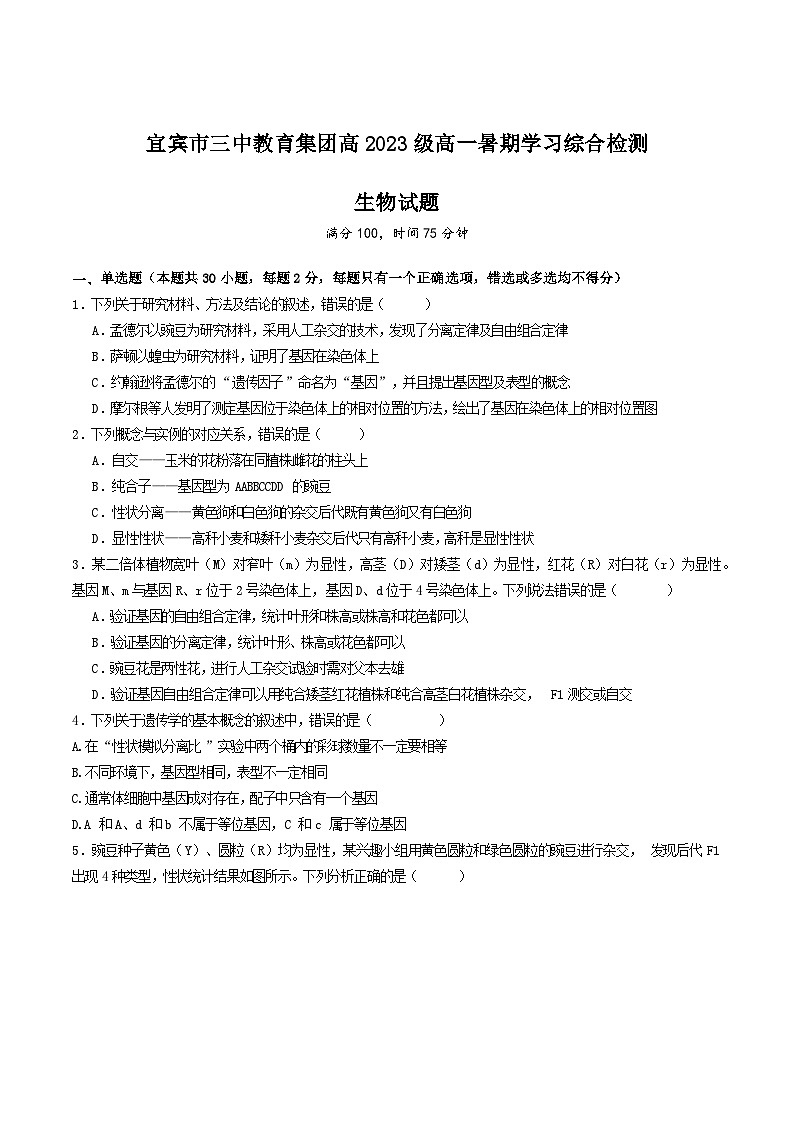 四川省宜宾市三中教育集团2024-2025学年高二上学期开学考试生物试题（Word版附答案）第1页