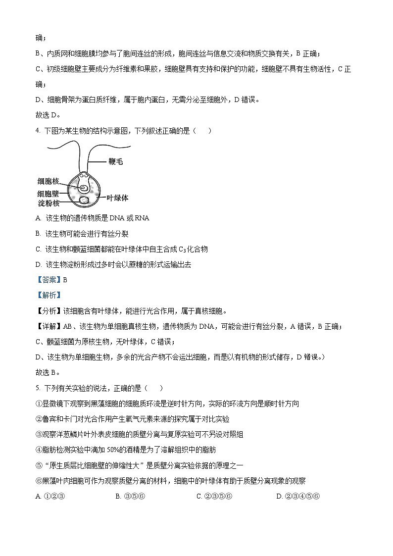 重庆市沙坪坝区南开中学校2024-2025学年高三上学期9月第一次质量检测生物试题 Word版含解析第3页