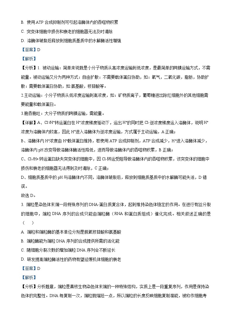 北京市东城区2023-2024学年高一下学期期末考试生物试卷（Word版附解析）02